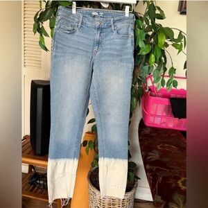 Old Navy Blue and White Straight Leg
Jeans with Color Block Design